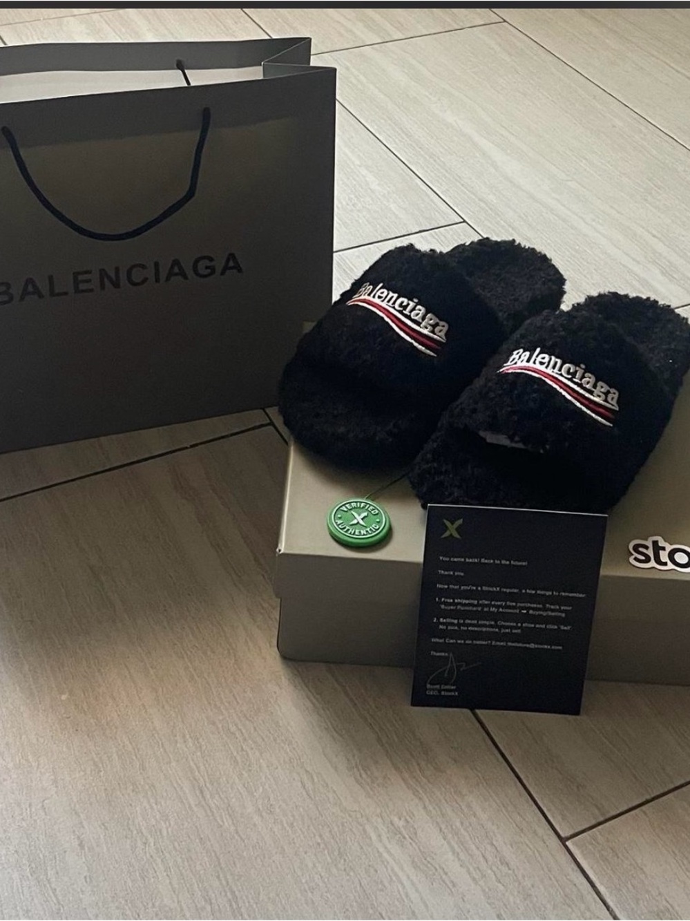 Balenciaga Black fur slides Size 11 men’s